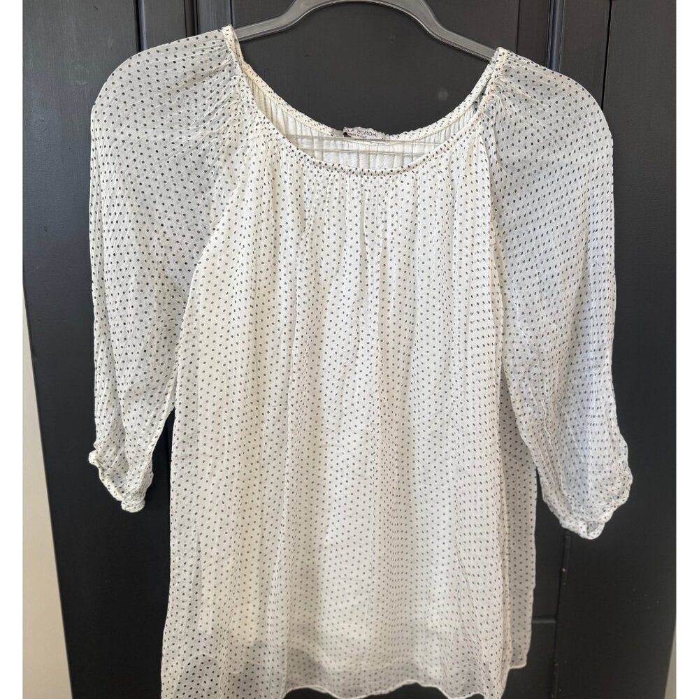 Viola Borghi Silk Blouse Made in Italy White Black Polka Dot Sheer M